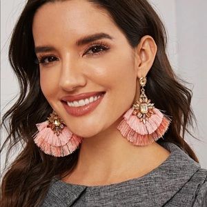 Pink and Gold Costume Fringe Earrings